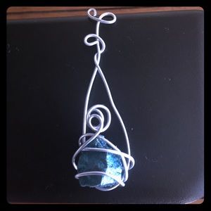 Blue Earth Lacquer with Stainless Wire Pendant